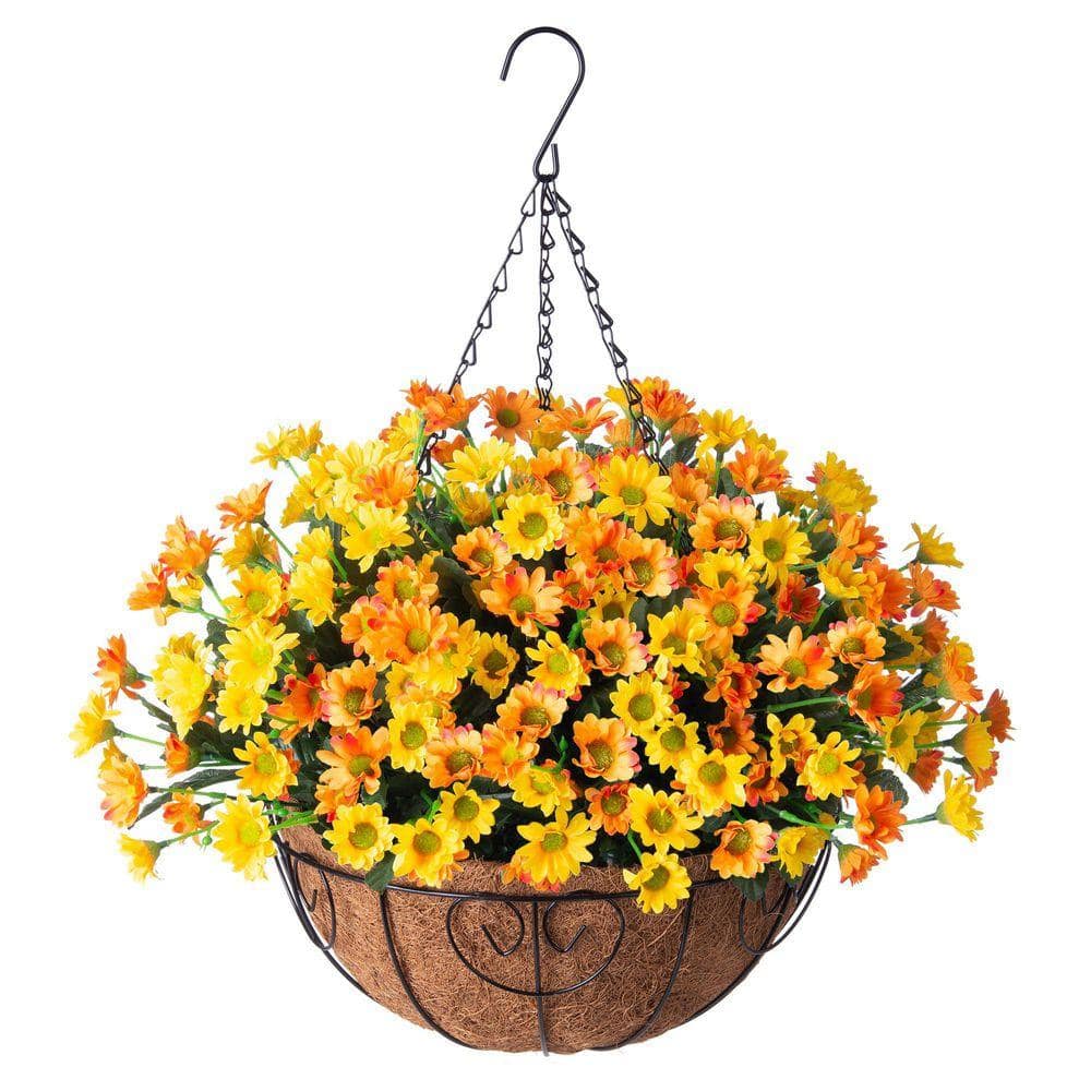 21.3 in Orange Yellow Outdoor Indoor Silk Artificial Chrysanthemum
