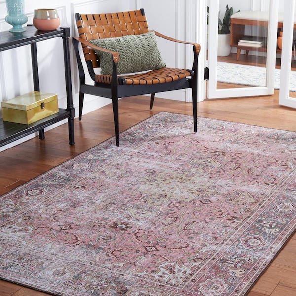 Tuscon Pink/Beige 8 ft. x 10 ft. Machine Washable Distressed Border Area Rug