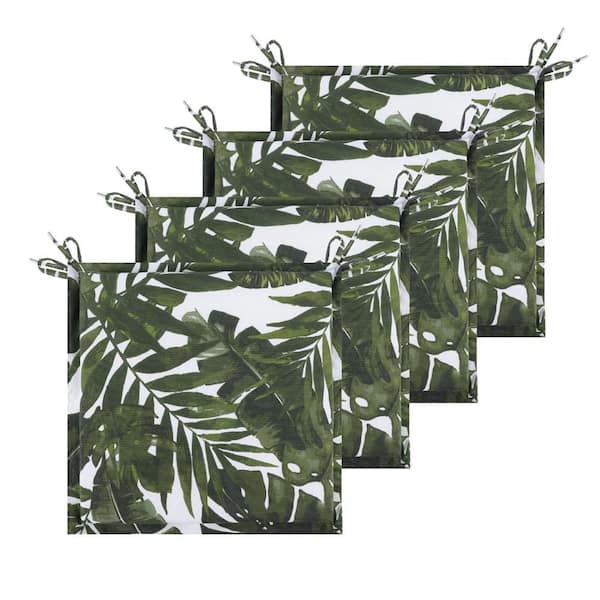 Unbranded 15 in. x 15 in. Palm Green Outdoor Patio Square Seat Cushion Replacement Seat Cushion with Ties (4-Pack)