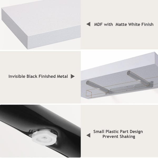 Floating Metal Shelf - Black or White Metal Finish