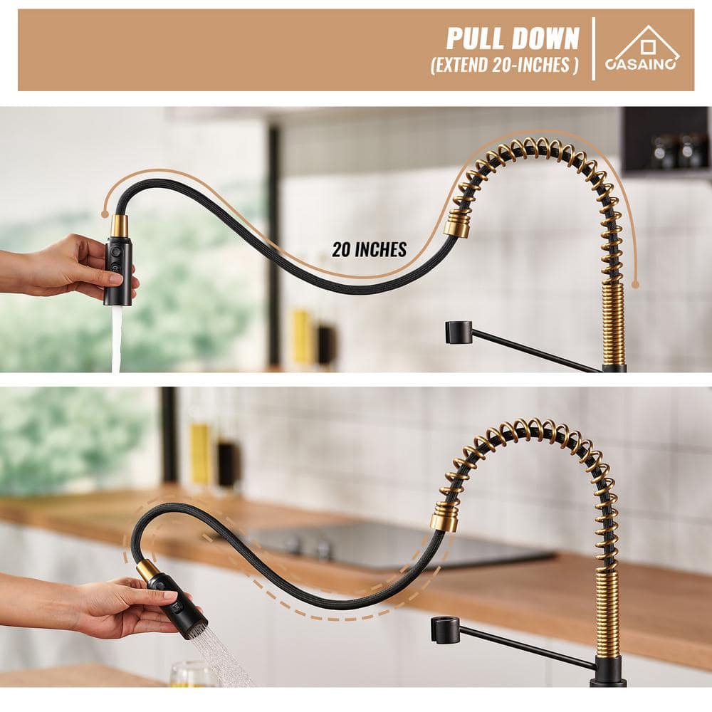 Matte Black and Brushed Gold Pull Down Kitchen Faucet