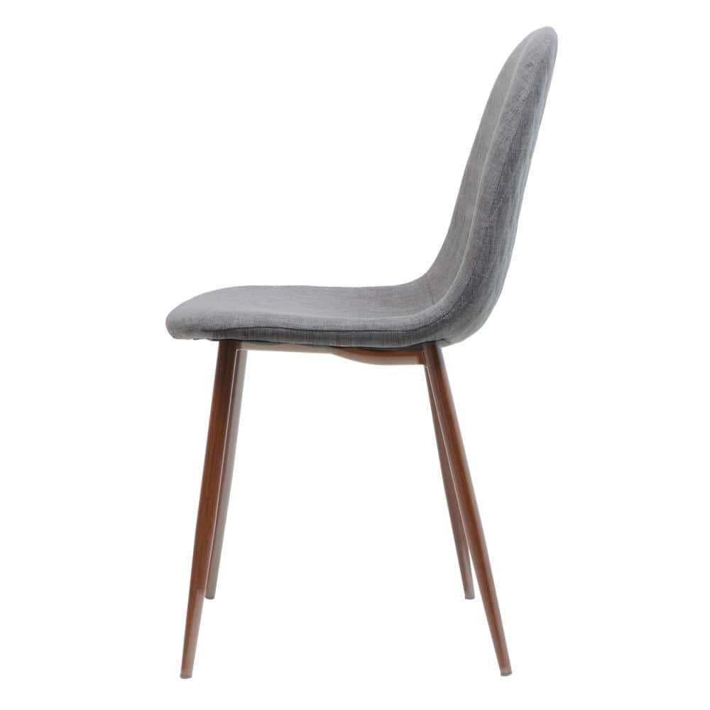 Elegant Mid-Century Modern Dining Chairs in Light Grey with Dark Walnut Iron Legs, Set of 2
