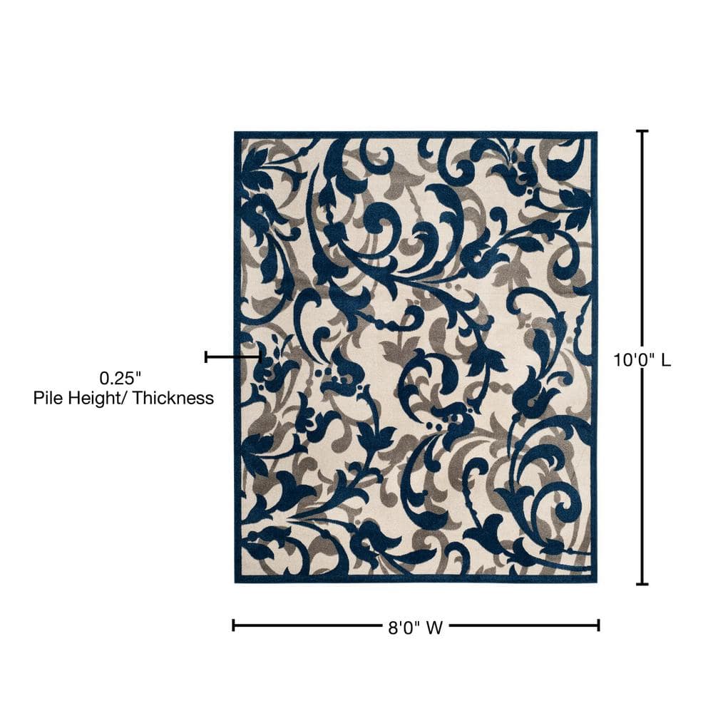 Ivory Floral Bliss 8' x 10' Easy-Care Synthetic Area Rug