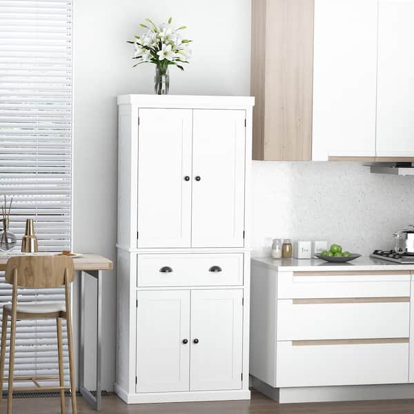 Unbranded 30 in. W x 16 in. D x 72.5 in. H White Linen Cabinet Kitchen Pantry with 4-Door, 1-Drawer and Adjustable Shelves