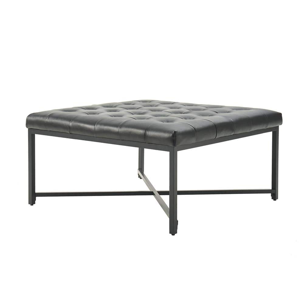 JAYDEN CREATION Fausto Black 36.5"W Modern Genuine Leather Coffee Table ...