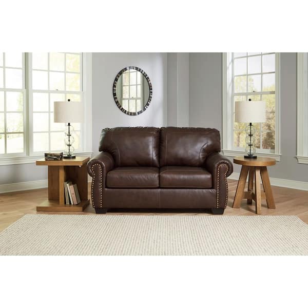 Colleton 67 in. Solid Leather Match 2-Seater Loveseat with Nailhead Trim in Brown