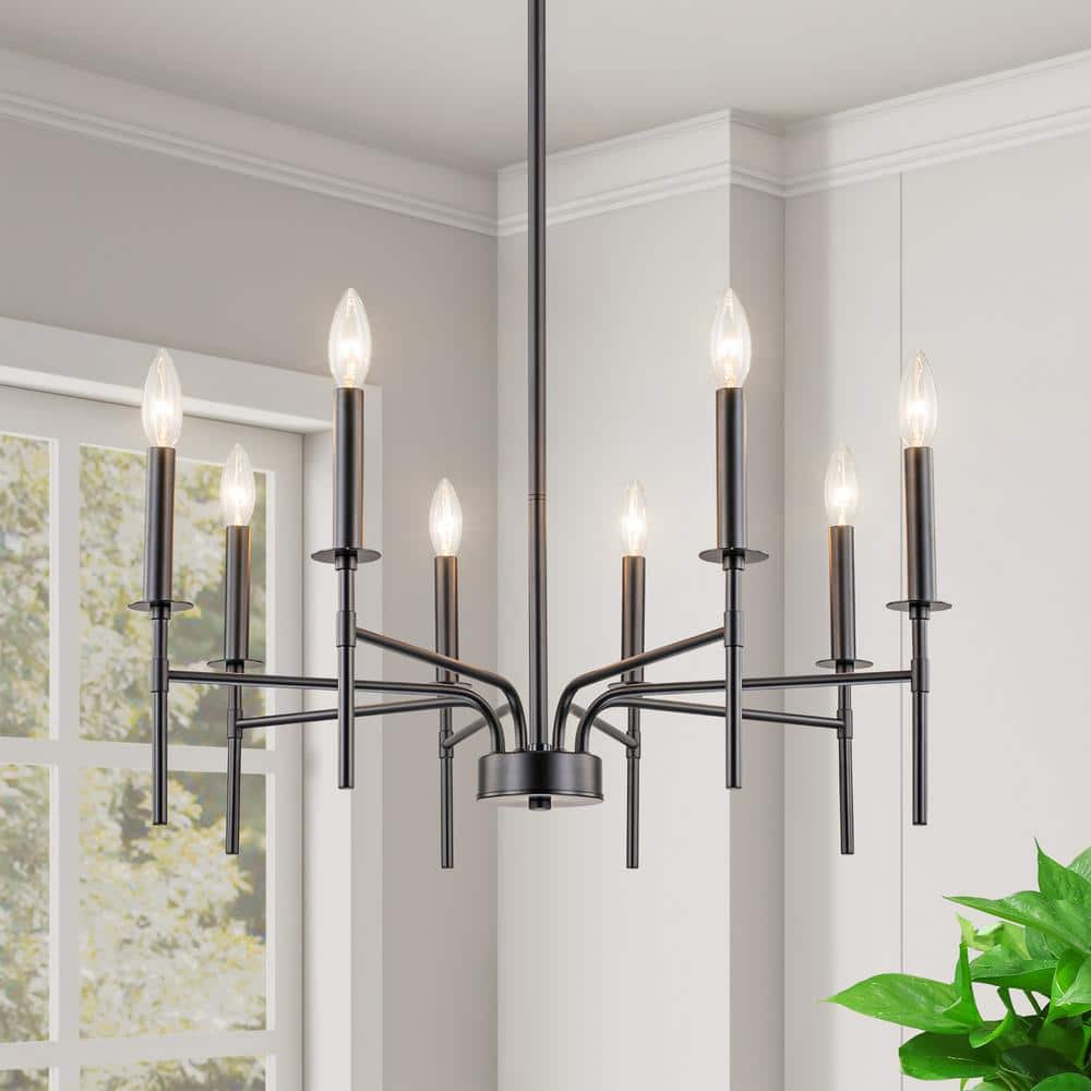 8-Light Matte Black Traditional Candle Chandelier Round Candle Chandelier f