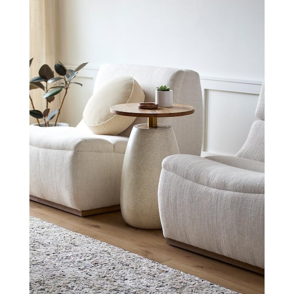 Livabliss Ivette Modern End Table, Brown/White, 25 in. H x 18 in. W x 18 in. D