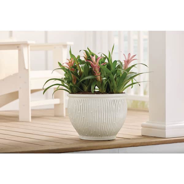 13.4 in. Corrine Glazed White Ceramic Decorative Pot (13.4 in. D x 10 in. H) with Drainage Hole