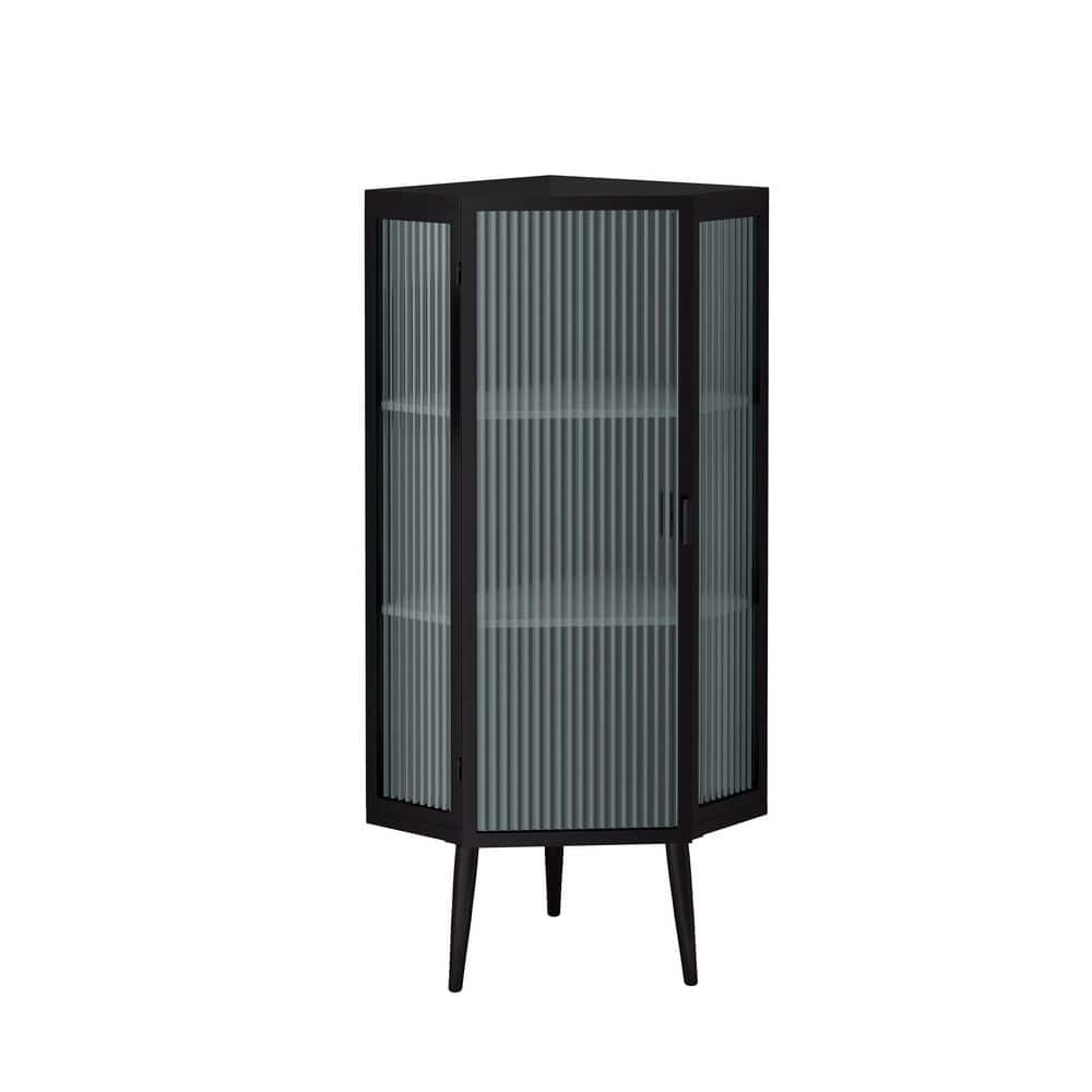22.25 in. W x 16.54 in. D x 43.3 in. H Black Coner Linen Cabinet with Tempered Glass Door Storage Shelves for Bathroom price history on PriceWatchPro