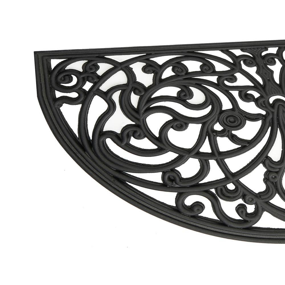 Black Wrought Iron Rubber Semicircle Outdoor Entrance Rug