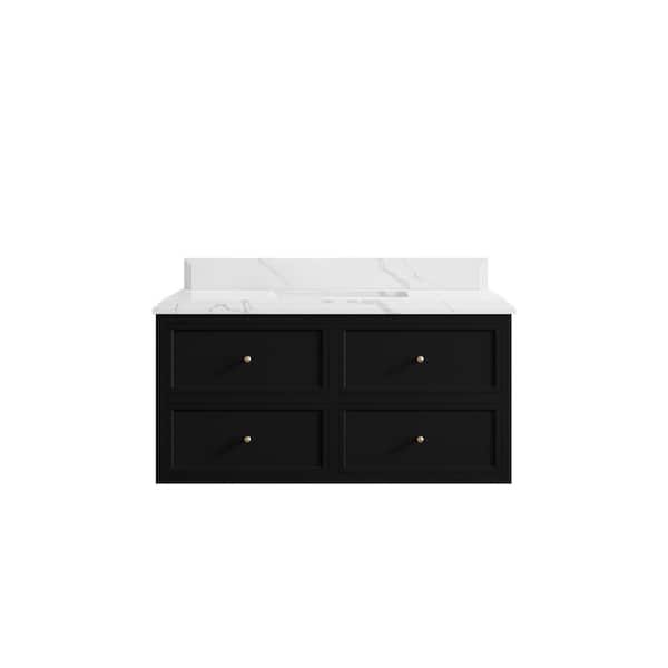 Willow Collections Roswell 42 in. Single Sink Freestanding Black Bath Vanity with Calacatta Laza Qt. Top Unassembled