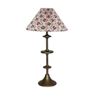 28.5 in. Multi-Color Antique Brass Candlestick Table Lamp with Cotton Shade
