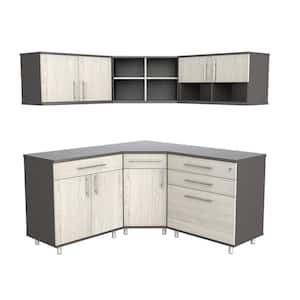 KRATOS 126 in. W x 70.9 in. H x 19.6 in. D 14 Shelves 6-Piece Wood Kitchen Freestanding Cabinet in Chantilly/Dark Gray