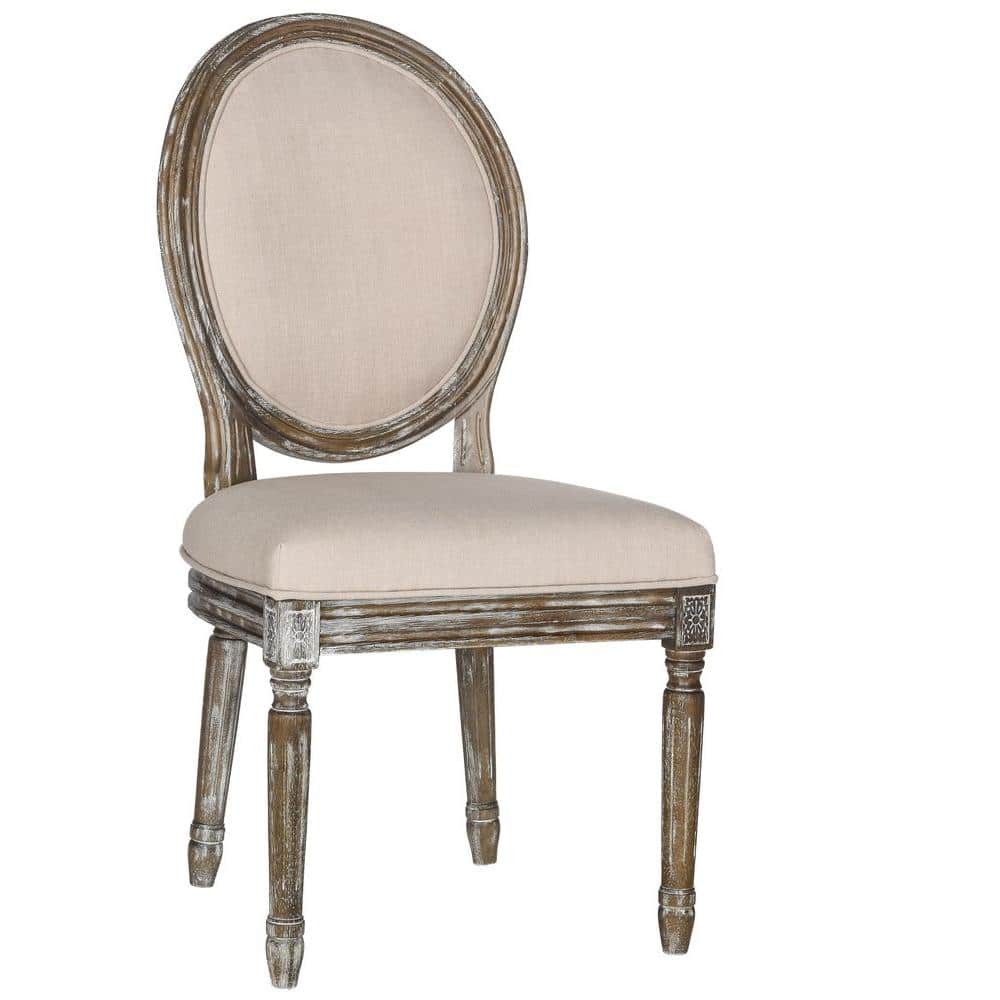 Holloway Beige Linen Upholstered Side Chair with Rustic Oak Frame (Set of 2)