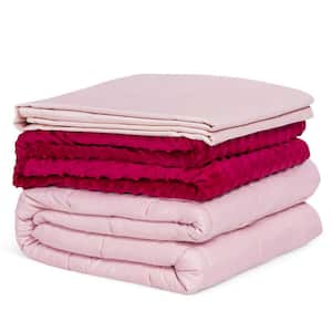 15lbs King Heavy Weighted Blanket 3 Piece Set w/Hot & Cold Duvet Covers 60''x80'' Pink