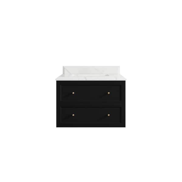 Willow Collections Roswell 30 in. Single Sink Freestanding Black Bath Vanity with Calacatta Laza Qt. Top Unassembled