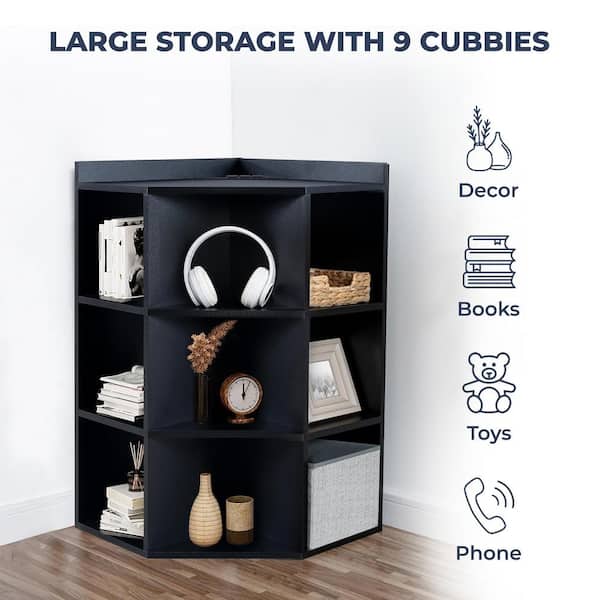 HOMESTOCK Black Corner Cube Storage Cabinet for Small Spaces with