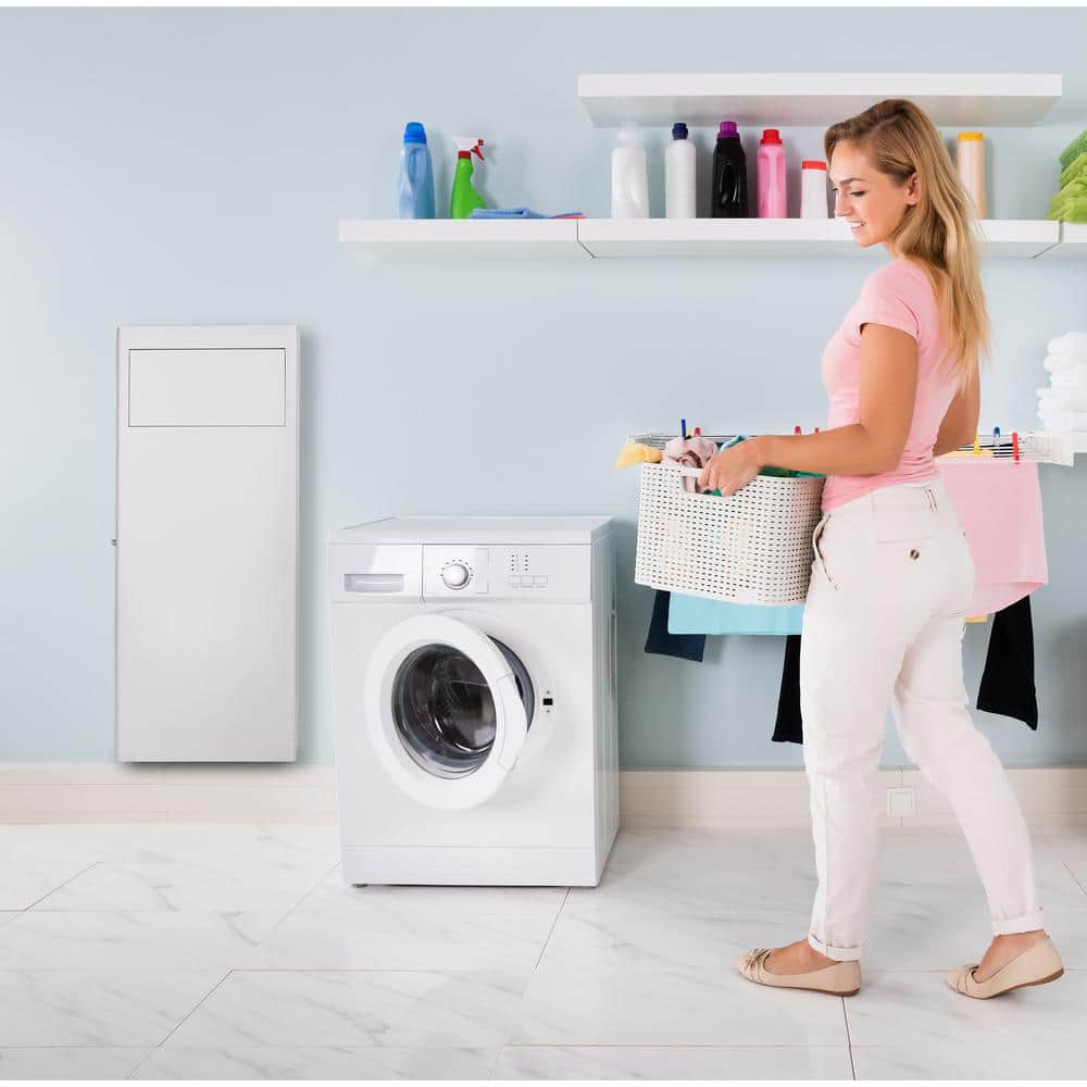 White Steel Built-In Wall Laundry Hamper