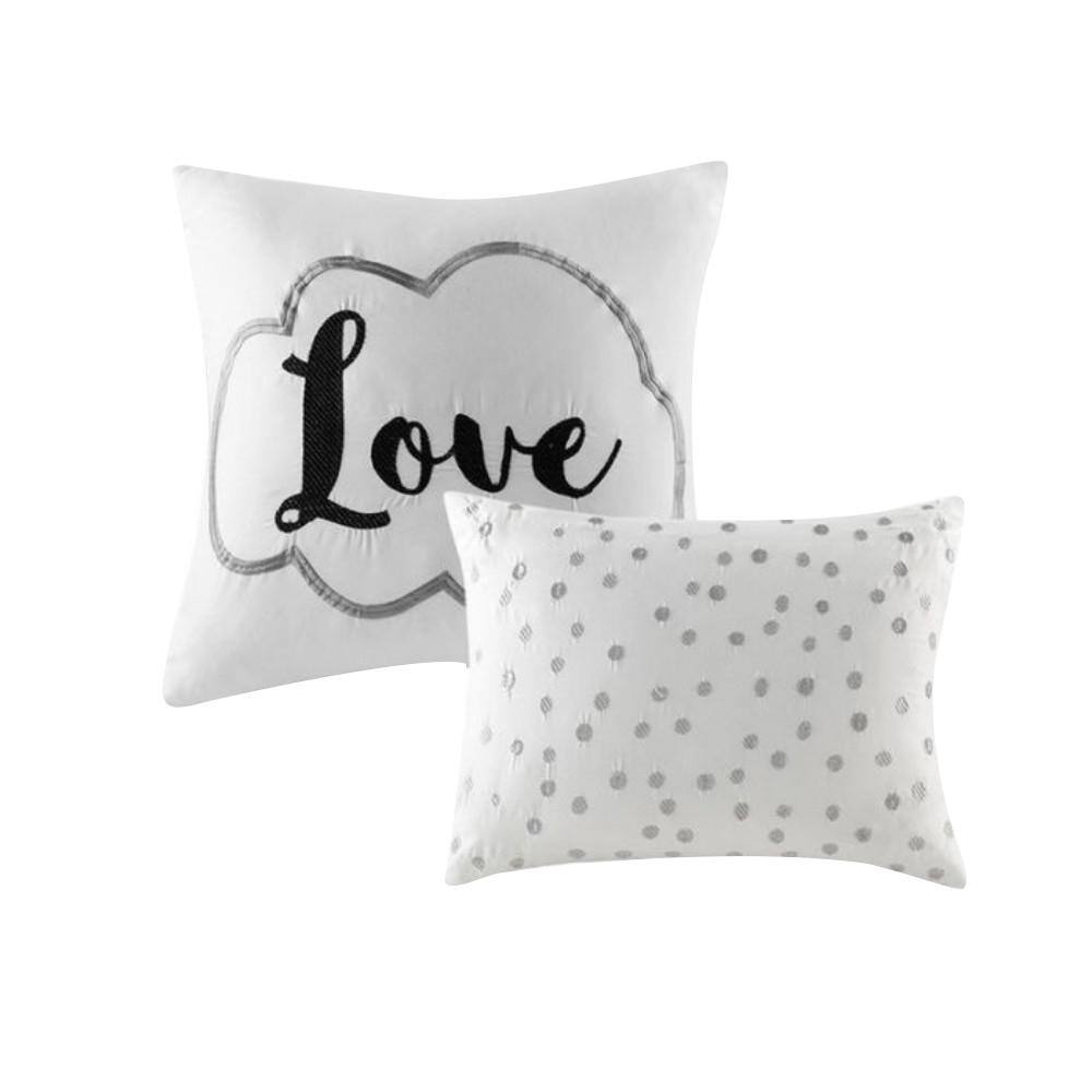 Gray and Silver Geometric Microfiber Comforter Set with Decorative Pillows