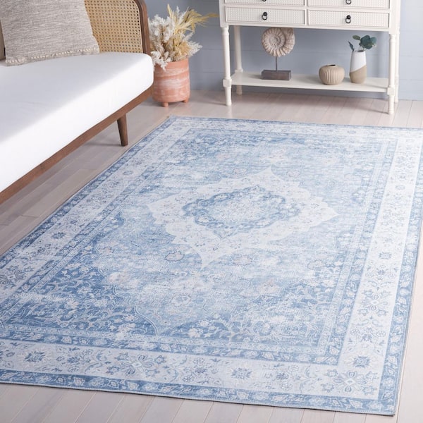 Arizona 3 ft. x 5 ft. Light Blue/Blue Machine Washable Medallion Distressed Area Rug