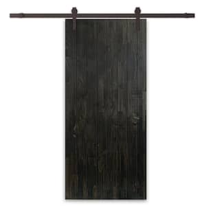 24 in. x 84 in. Charcoal Black Stained Solid Wood Modern Interior Sliding Barn Door with Hardware Kit