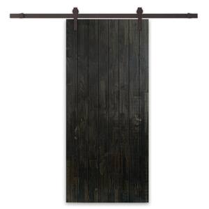 30 in. x 80 in. Charcoal Black Stained Pine Wood Modern Interior Sliding Barn Door with Hardware Kit