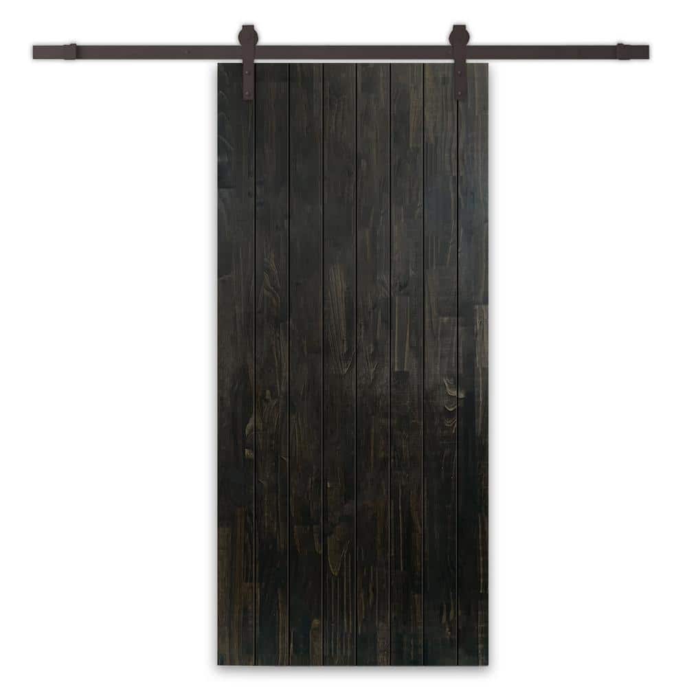 32 in. x 80 in. Charcoal Black Stained Pine Wood Modern Interior Sliding Barn Door with Hardware Kit price history on PriceWatchPro