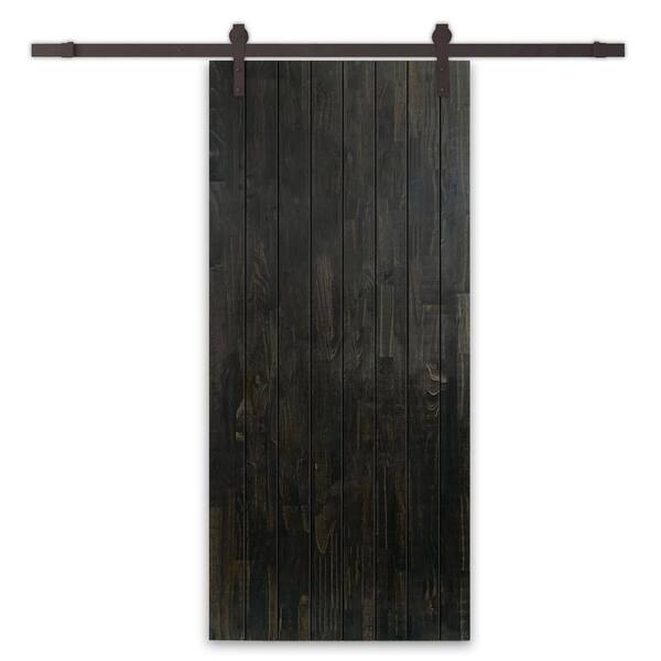 CALHOME 32 in. x 96 in. Charcoal Black Stained Pine Wood Modern Interior Sliding Barn Door with Hardware Kit