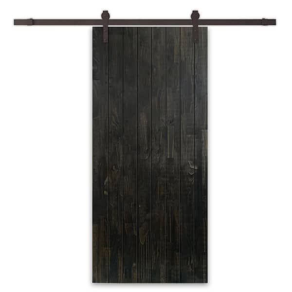 CALHOME 34 in. x 96 in. Charcoal Black Stained Pine Wood Modern Interior Sliding Barn Door with Hardware Kit