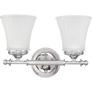 Teller 13.5 in. 2-Light Polished Chrome Vanity Light with Frosted Etched Glass Shade