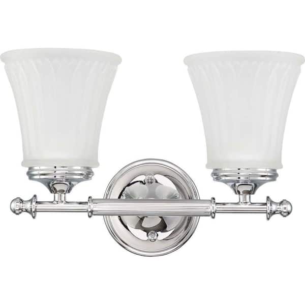 SATCO Teller 13.5 in. 2-Light Polished Chrome Vanity Light with Frosted Etched Glass Shade