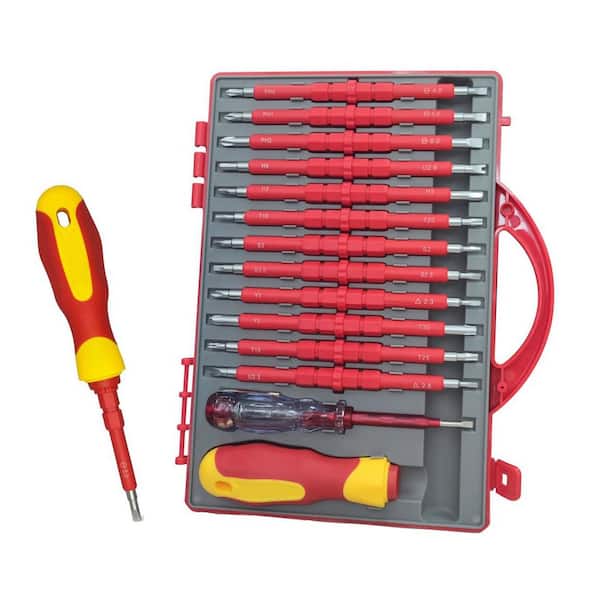 Insulated Screwdriver Set 1000-Volt Magnetic Tip Interchangeable 26-Piece Kit Hand Tool with Case for Electrician