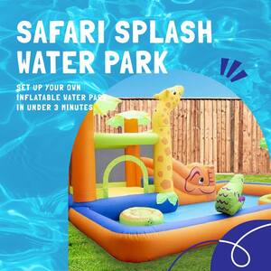 Safari Splash Water Park PVC Inflatable Bouncer Slide with Cannon and Blower, Multi-Color