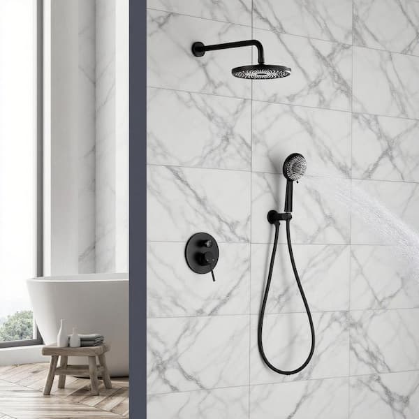 Vara 6-spray Wall Mount 9 in. Dual Shower Head and Handheld Shower Head 2 GPM in Matte Black