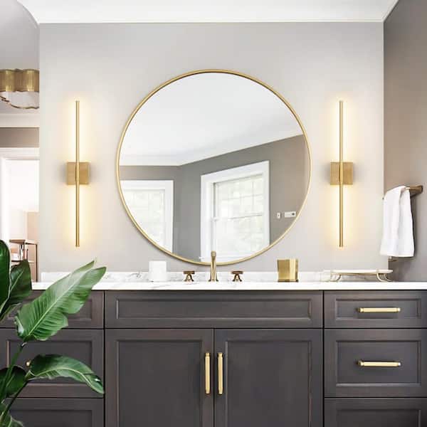 Byers 27.5 in. 1-Light Gold Linear Wall Sconce 3000K Warm Light LED Bathroom Vanity Light with Rectangular Backplate