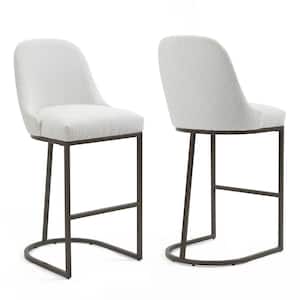 Ayane 29 in. White Metal Bar Stool with Boucle Seat 2 (Set of Included)