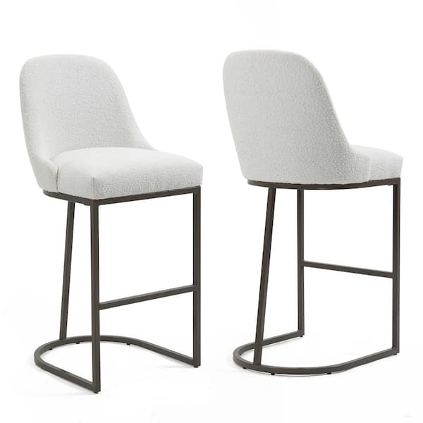 Glamour Home Ayane 29 in. White Metal Bar Stool with Boucle Seat 2 (Set of Included)