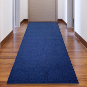 Solid Blue Color 26 in. Width x Your Choice Length Custom Size Roll Runner Rug/Stair Runner