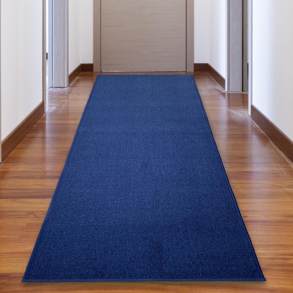 Unbranded Solid Blue Color 31 in. Width x Your Choice Length Custom Size Roll Runner Rug/Stair Runner