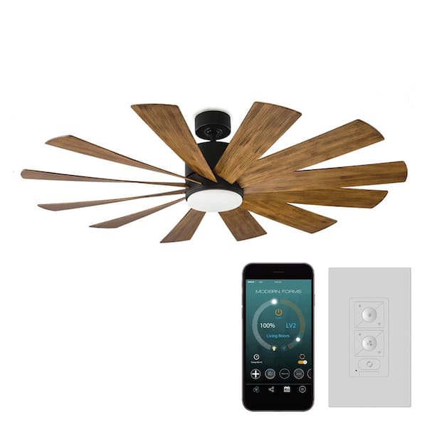 Modern Forms Windflower 60 in. Smart Indoor/Outdoor Matte Black/Koa 12-Blade Ceiling Fan Soft White Integrated LED +Wall Control