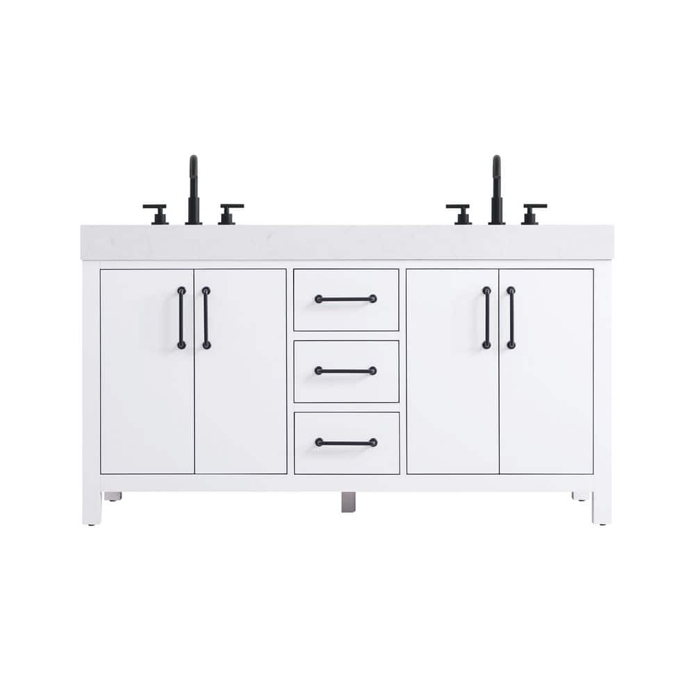 60 in. Double Sink White Bath Vanity with White Engineered Marble Top price history on PriceWatchPro