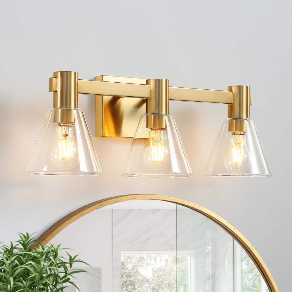KAISITE 21.3 in. 3 Light Brushed Gold Dimmable Bathroom Vanity Light ...