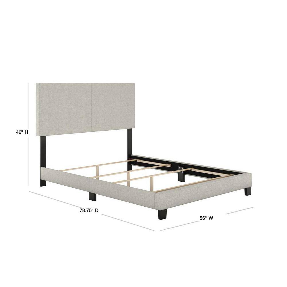 Full Gray Linen Upholstered Platform Bed with Headboard