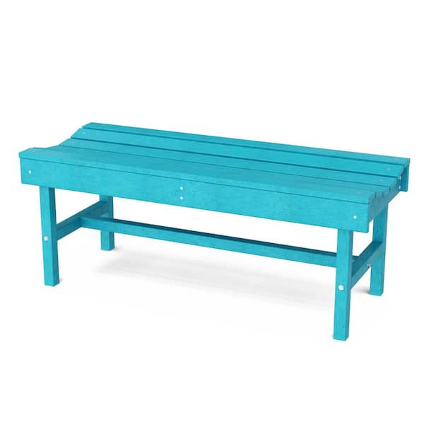 Wildridge Classic 46.5 in. Aruba Blue Plastic Backless Outdoor Vineyard Bench