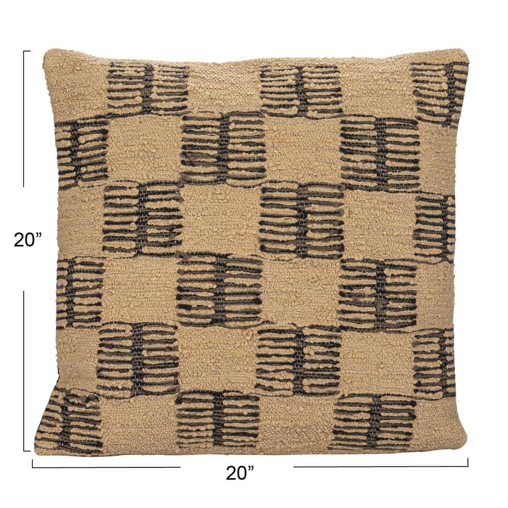 20" Brown and Tan Checkered Polyester Indoor/Outdoor Pillow