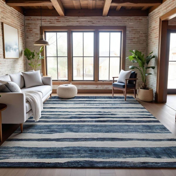 Mayfield Premium Machine Washable Abstract AMF1191 Denim 8 ft. x 10 ft. Area Rug
