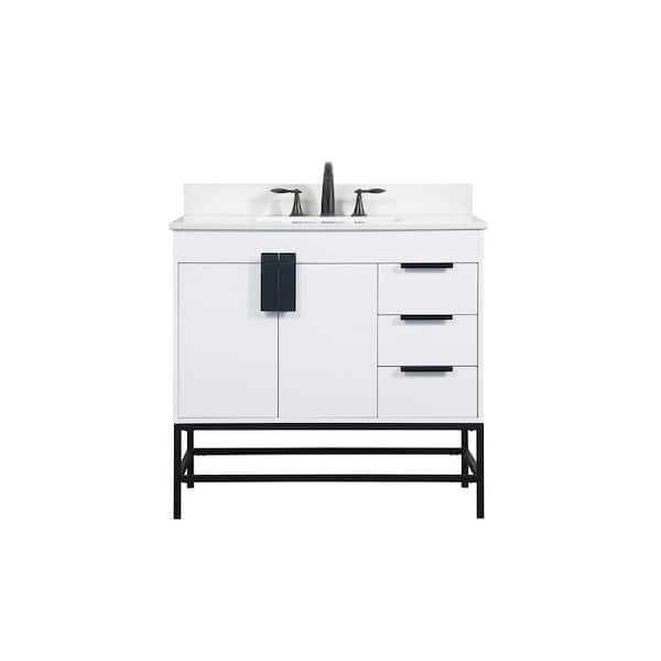 Unbranded Simply Living 36 in. W x 22 in. D x 33.5 in. H Bath Vanity in White with Ivory White Engineered Marble Top
