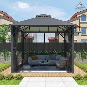 10 ft. x 10 ft. Outdoor Hardtop Insulated Aluminum Frame Patio Gazebo with Double Roof and Netting