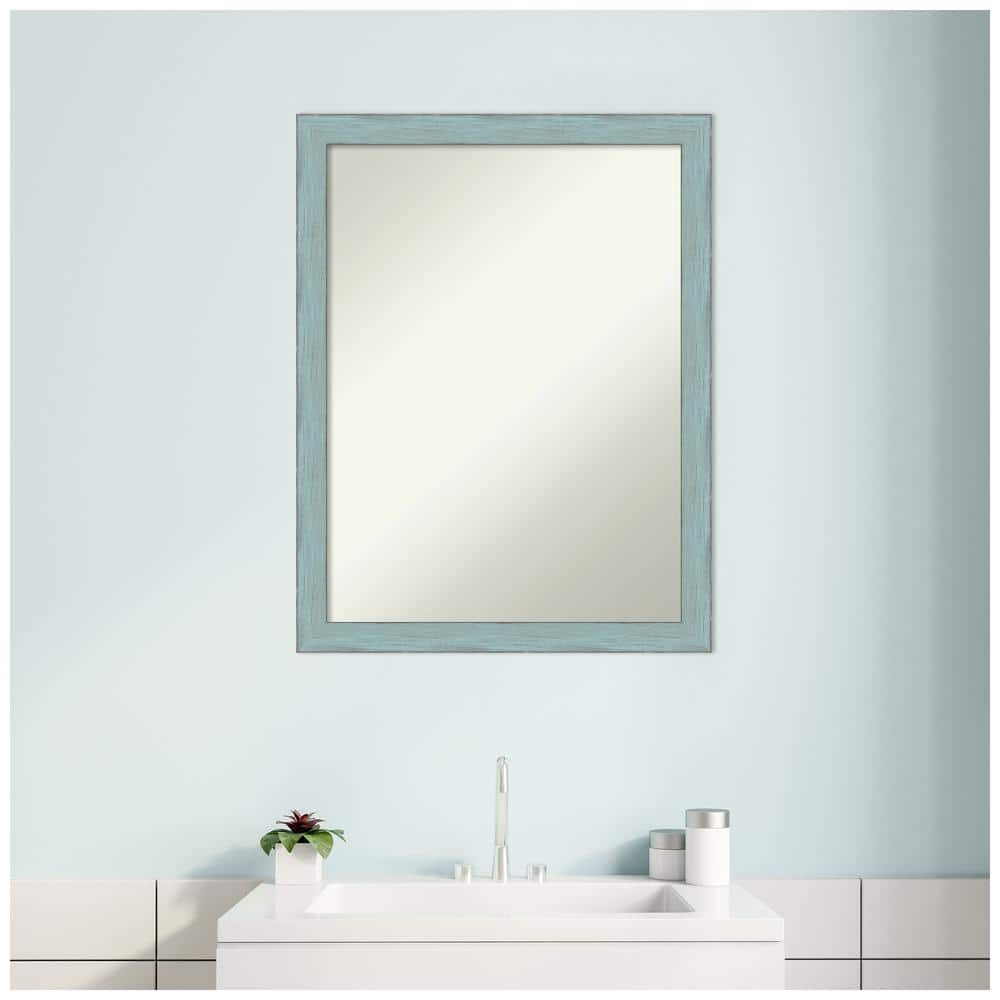 Sky Blue Rustic Wood Framed Bathroom Vanity Mirror